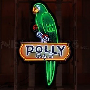 Polly Gas neon sign in shaped steel can